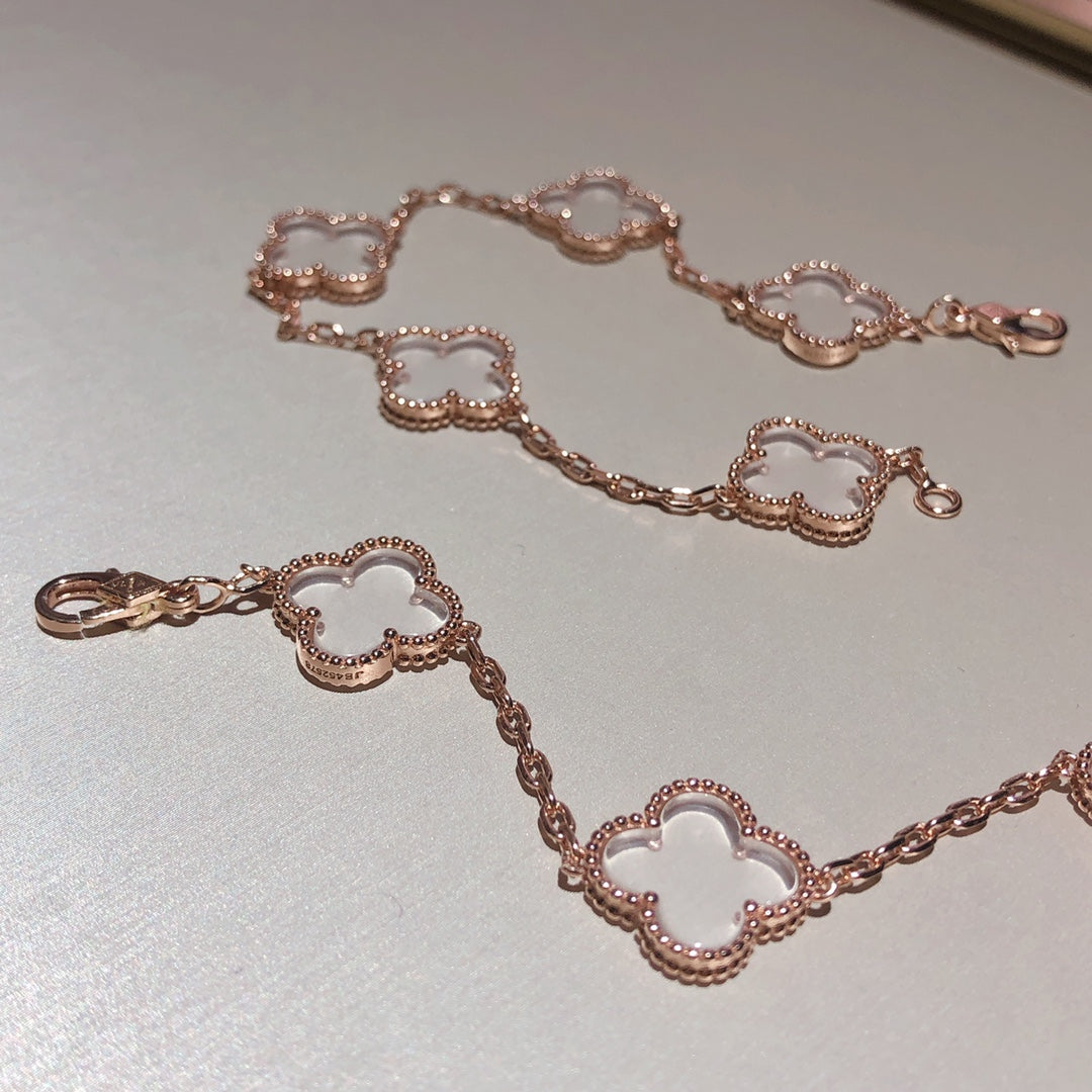 [Clover Jewelery]CLOVER 5 MOTIF ROCK CRYSTAL PINK GOLD BRACELET
