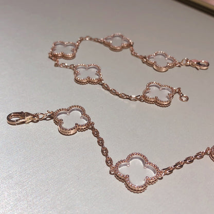 [Clover Jewelery]CLOVER 5 MOTIF ROCK CRYSTAL PINK GOLD BRACELET
