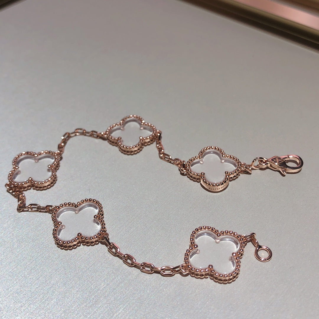 [Clover Jewelery]CLOVER 5 MOTIF ROCK CRYSTAL PINK GOLD BRACELET