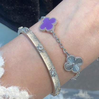 [Clover Jewelery]CLOVER  5 MOTIFS  PURPLE VIOLET BRACELET SILVER