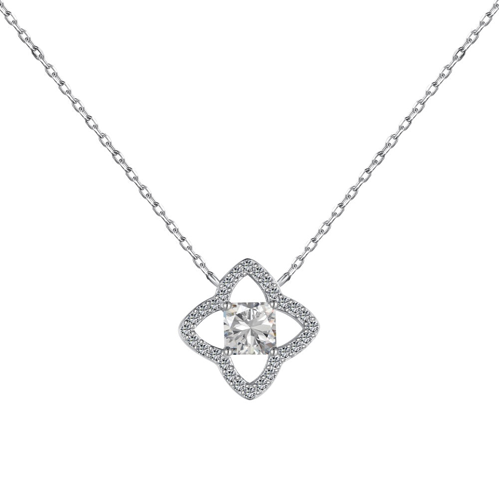 [Clover Jewelery]Exquisite Flower Shape Princess Cut Necklace