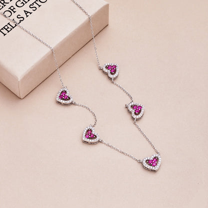 [Clover Jewelery]Sparkling Five Heart Necklace