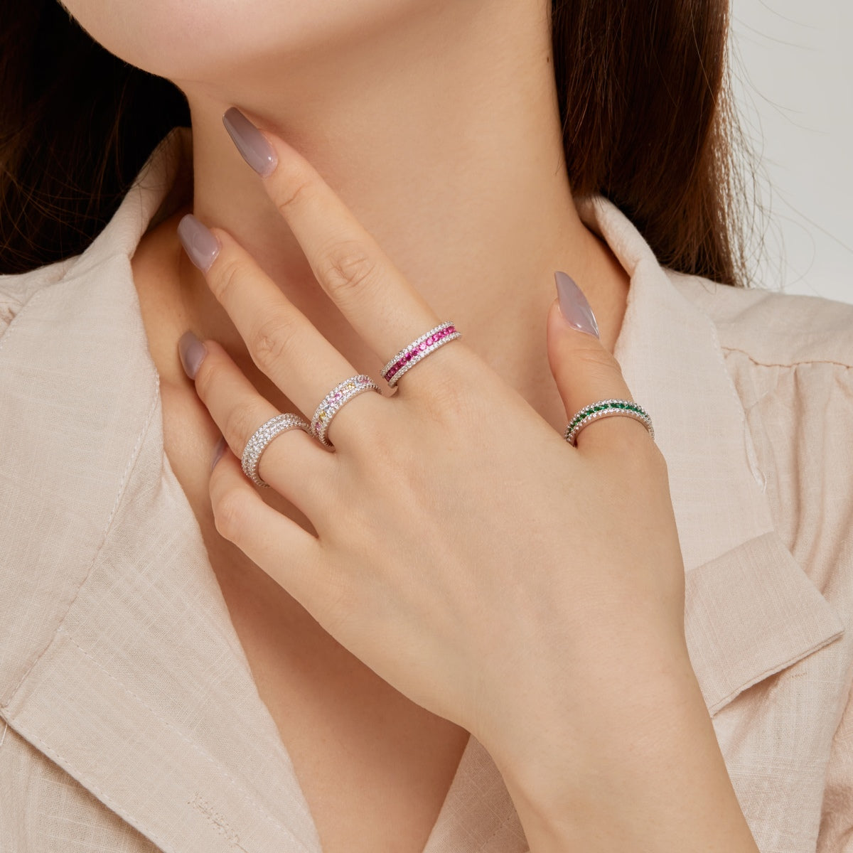 [Clover Jewelery]Delicate Colorful Round Cut Daily Ring