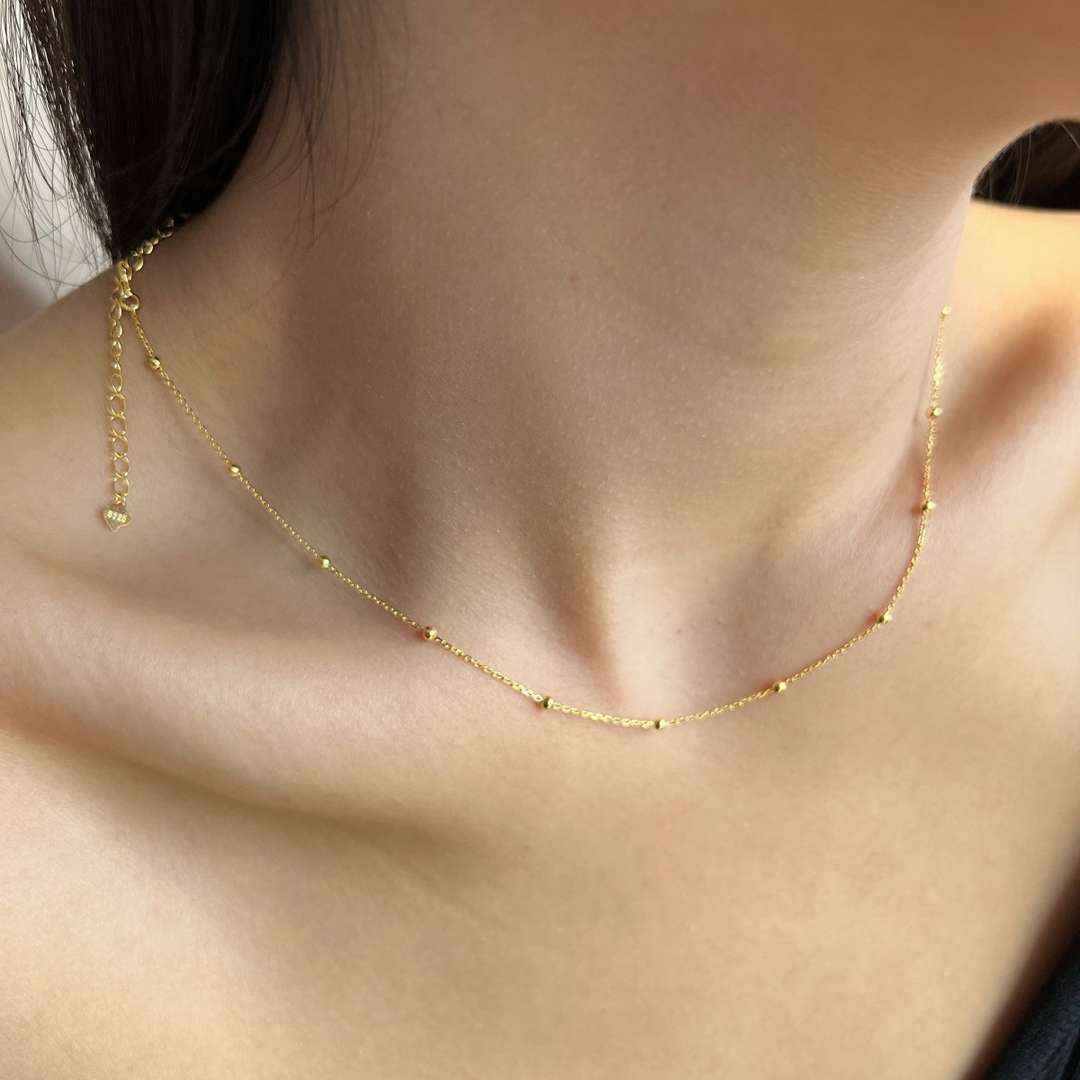 [Clover Jewelery]Small Bead Clavicle Chain Simple Necklace
