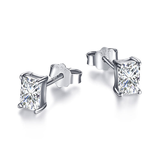 [Clover Jewelery]Stylish Shiny Rectangular Center Stone Stud Earrings