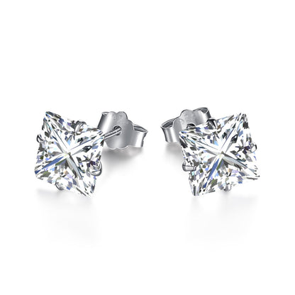 [Clover Jewelery]Stylish Shiny Square Center Stone Stud Earrings