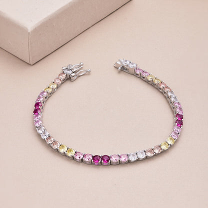 [Clover Jewelery]Radiant Colorful Round Cut Tennis Bracelet