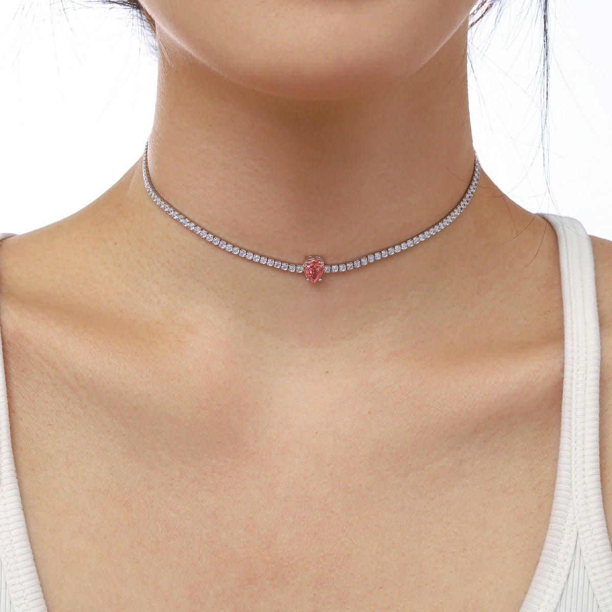 [Clover Jewelery]1.0 carat Unique Pear Cut Tennis Necklace