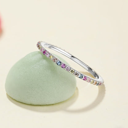 [Clover Jewelery]Ornate Colorful Round Cut Tennis Ring