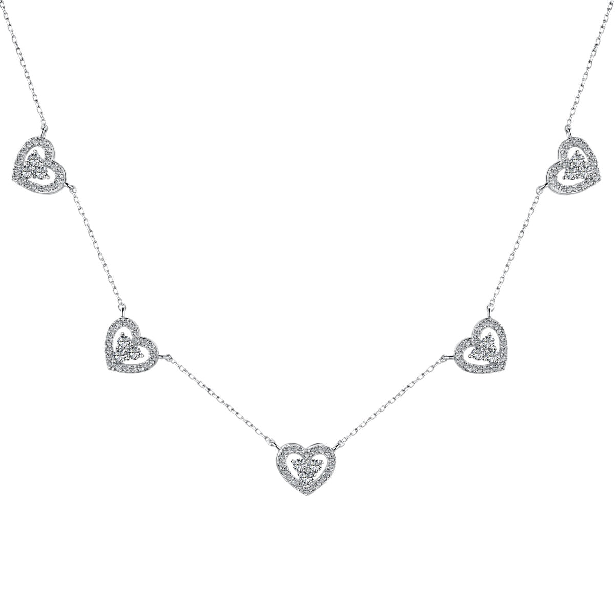 [Clover Jewelery]Sparkling Five Heart Necklace