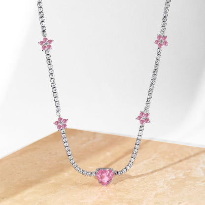 [Clover Jewelery]Dazzling Pink Heart Flower Necklace