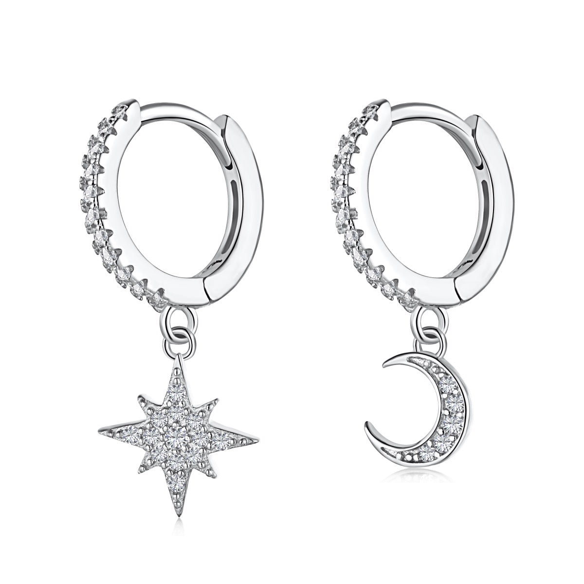 [Clover Jewelery]Star and Moon Asymmetric Earrings