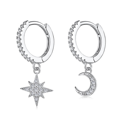 [Clover Jewelery]Star and Moon Asymmetric Earrings