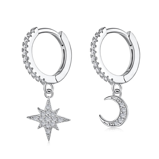 [Clover Jewelery]Star and Moon Asymmetric Earrings