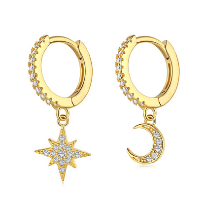 [Clover Jewelery]Star and Moon Asymmetric Earrings