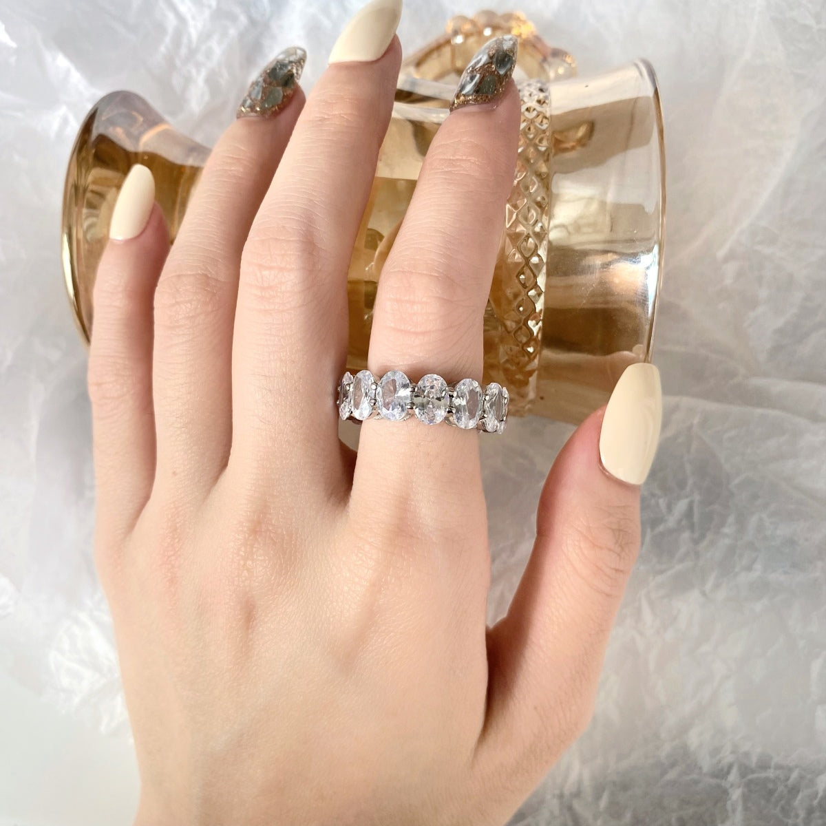 [Clover Jewelery]Dainty Elongated Cushion Cut Tennis Ring