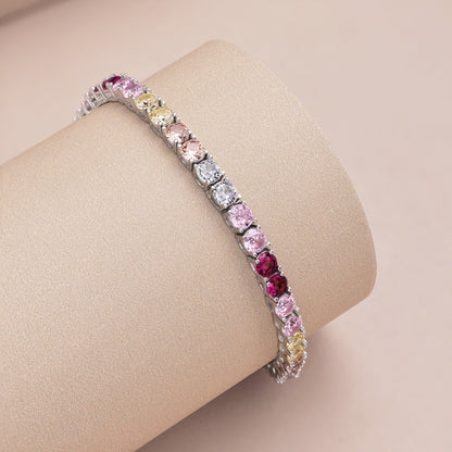 [Clover Jewelery]Radiant Colorful Round Cut Tennis Bracelet