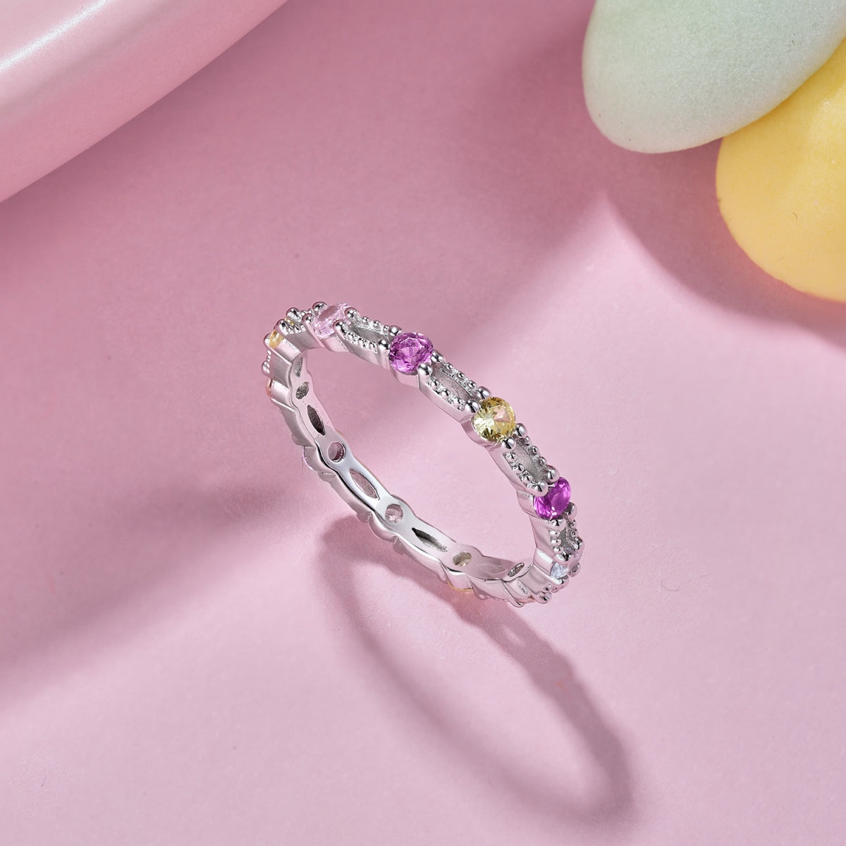 [Clover Jewelery]Sparkling Colorful Round Cut Tennis Ring