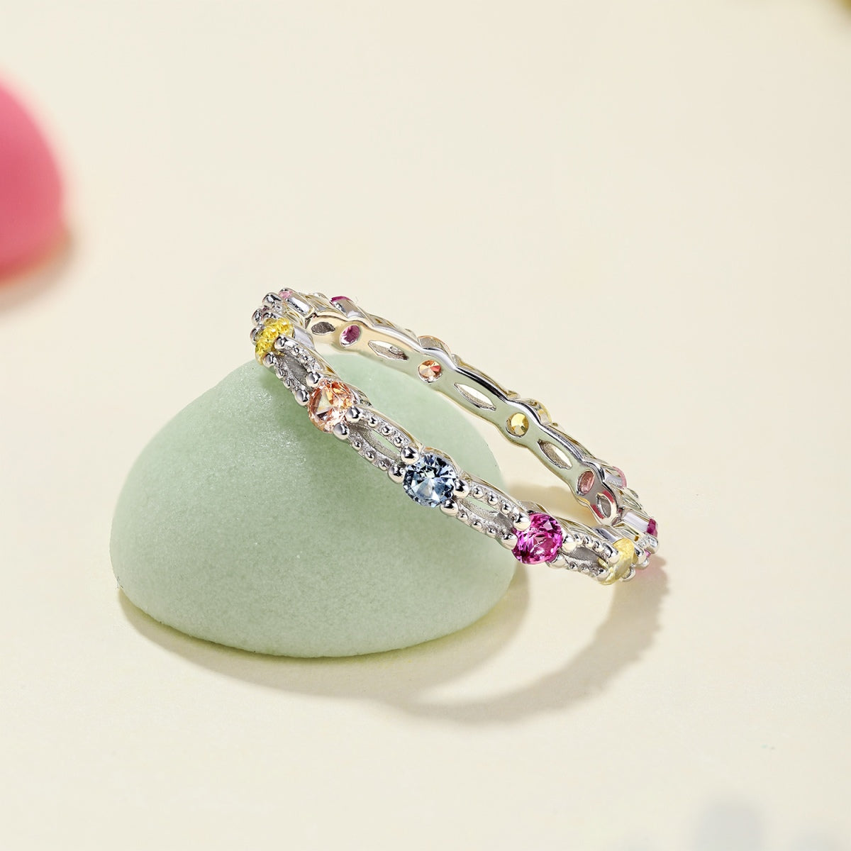 [Clover Jewelery]Sparkling Colorful Round Cut Tennis Ring