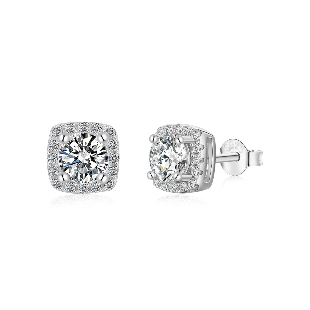 [Clover Jewelery]Classic Round Center Stone Stud Earrings