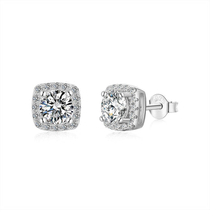 [Clover Jewelery]Classic Round Center Stone Stud Earrings