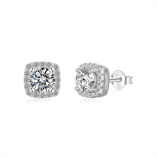 [Clover Jewelery]Classic Round Center Stone Stud Earrings