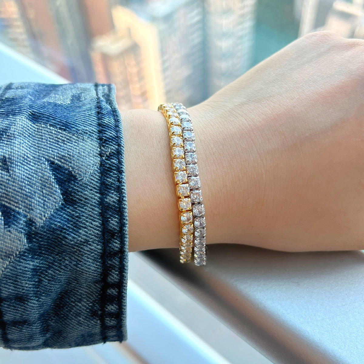 [Clover Jewelery]Sparkling Radiant Princess Cut Tennis Bracelet