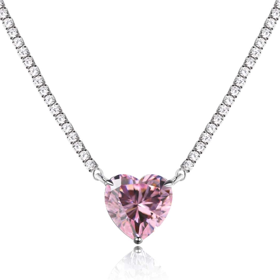 [Clover Jewelery]8.0 Carat Versatile Colorful Sweet Heart-Shaped Tennis Necklace