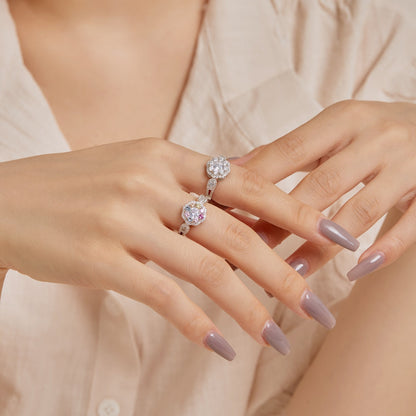 [Clover Jewelery]Delicate Colorful Round Cut Flower Shape Wedding Ring