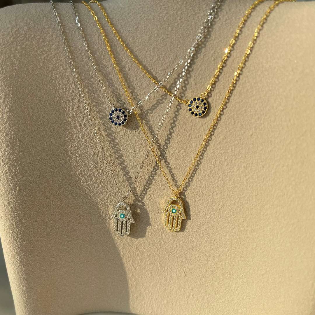 [Clover Jewelery]Demon Eye Hamsa Palm Necklace
