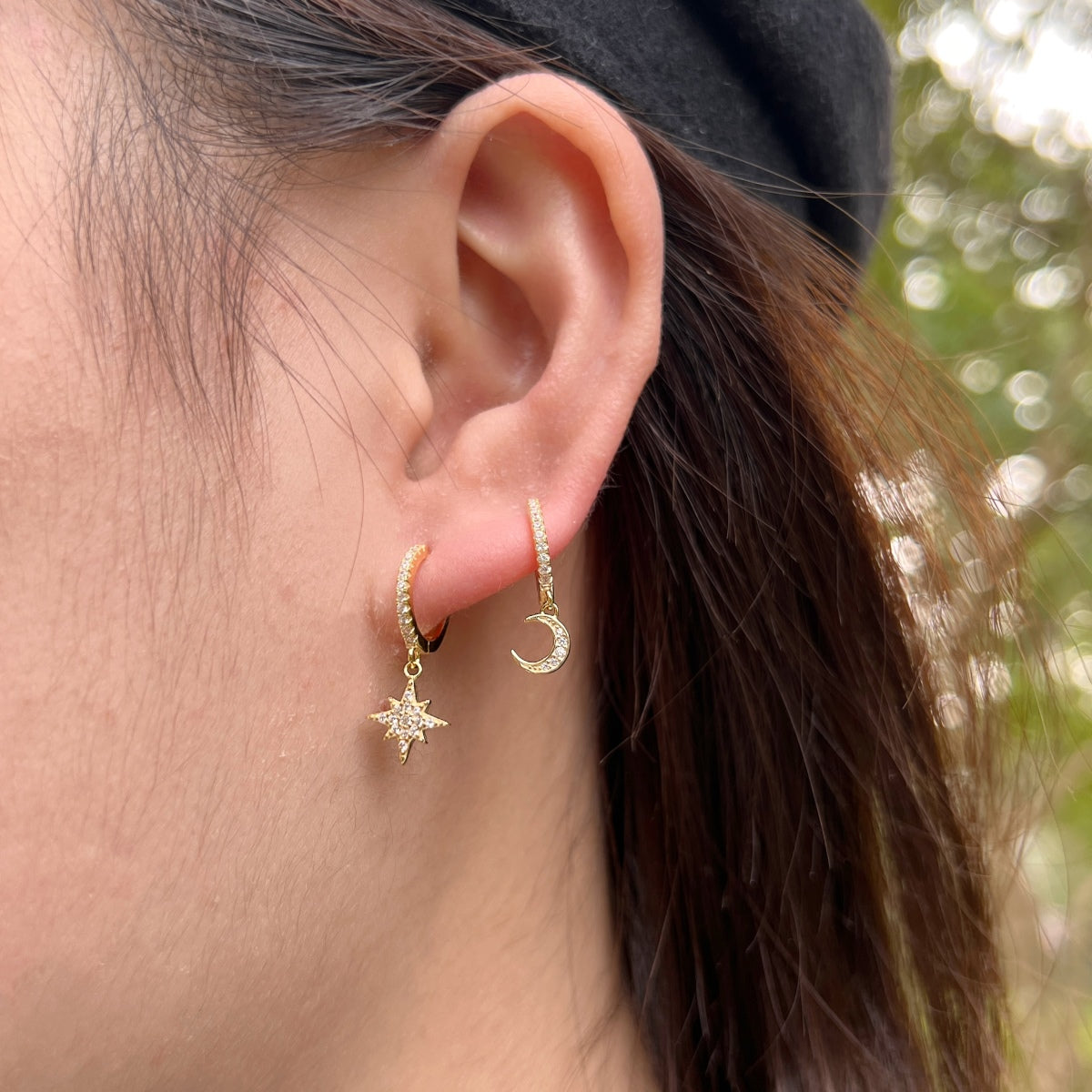 [Clover Jewelery]Star and Moon Asymmetric Earrings