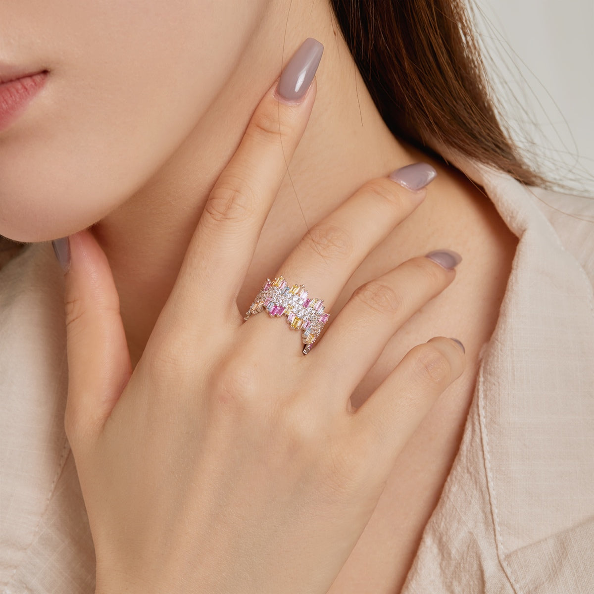 [Clover Jewelery]Luxurious Colorful Radiant Cut Daily Ring