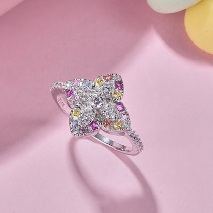 [Clover Jewelery]Luxurious Colorful Flower Shape Banquet Ring