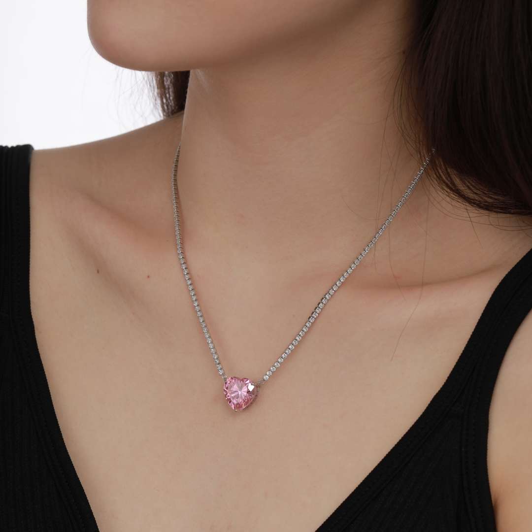 [Clover Jewelery]8.0 Carat Versatile Colorful Sweet Heart-Shaped Tennis Necklace