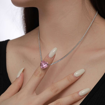 [Clover Jewelery]8.0 Carat Versatile Colorful Sweet Heart-Shaped Tennis Necklace