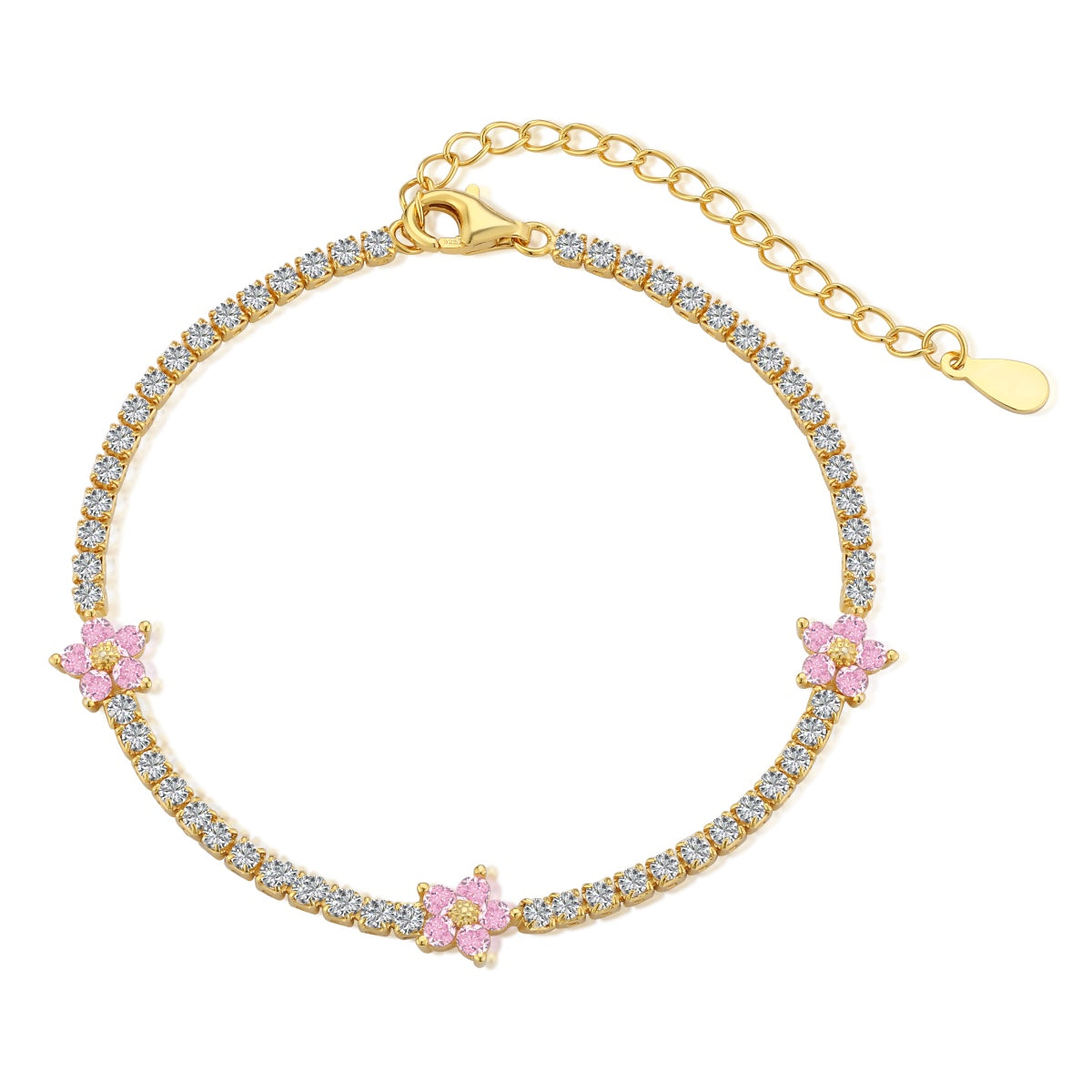 [Clover Jewelery]Sparkling Flower Shape Tennis Bracelet