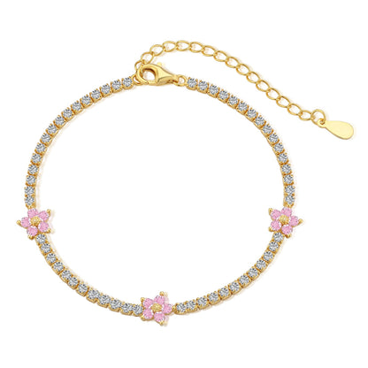 [Clover Jewelery]Sparkling Flower Shape Tennis Bracelet