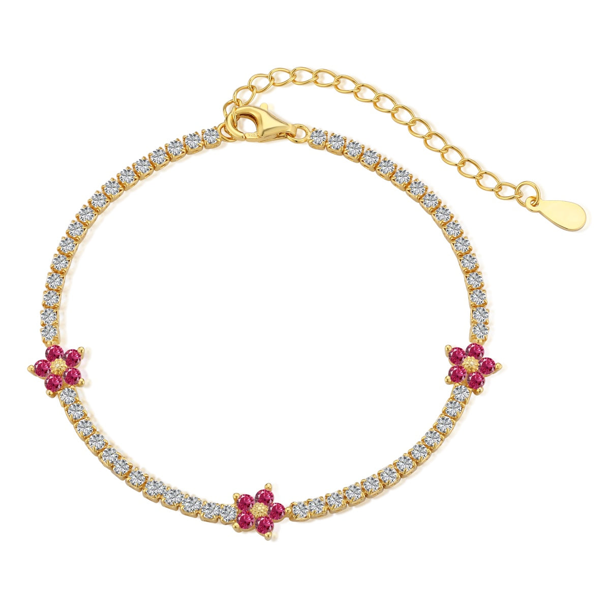 [Clover Jewelery]Sparkling Flower Shape Tennis Bracelet