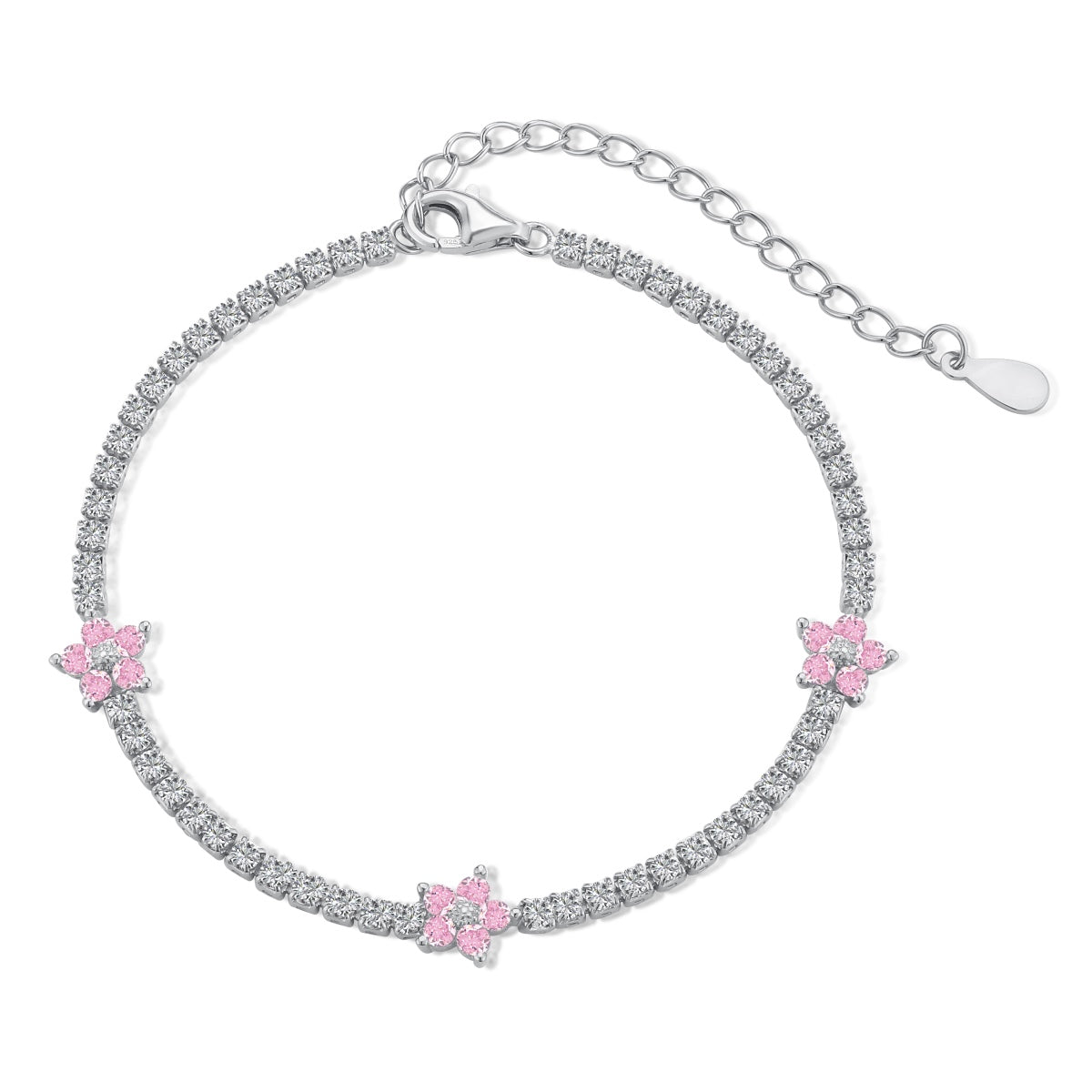 [Clover Jewelery]Sparkling Flower Shape Tennis Bracelet