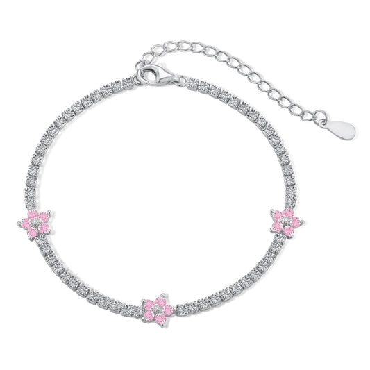 [Clover Jewelery]Sparkling Flower Shape Tennis Bracelet