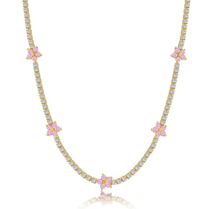 [Clover Jewelery]Luxurious Colorful Flower Tennis Necklace
