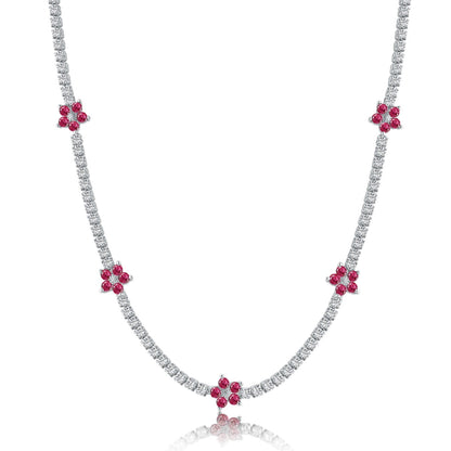 [Clover Jewelery]Luxurious Colorful Flower Tennis Necklace