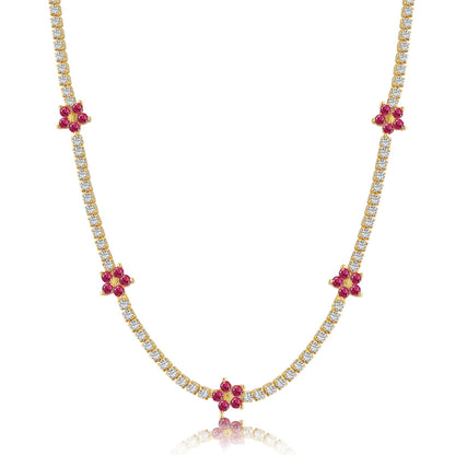 [Clover Jewelery]Luxurious Colorful Flower Tennis Necklace