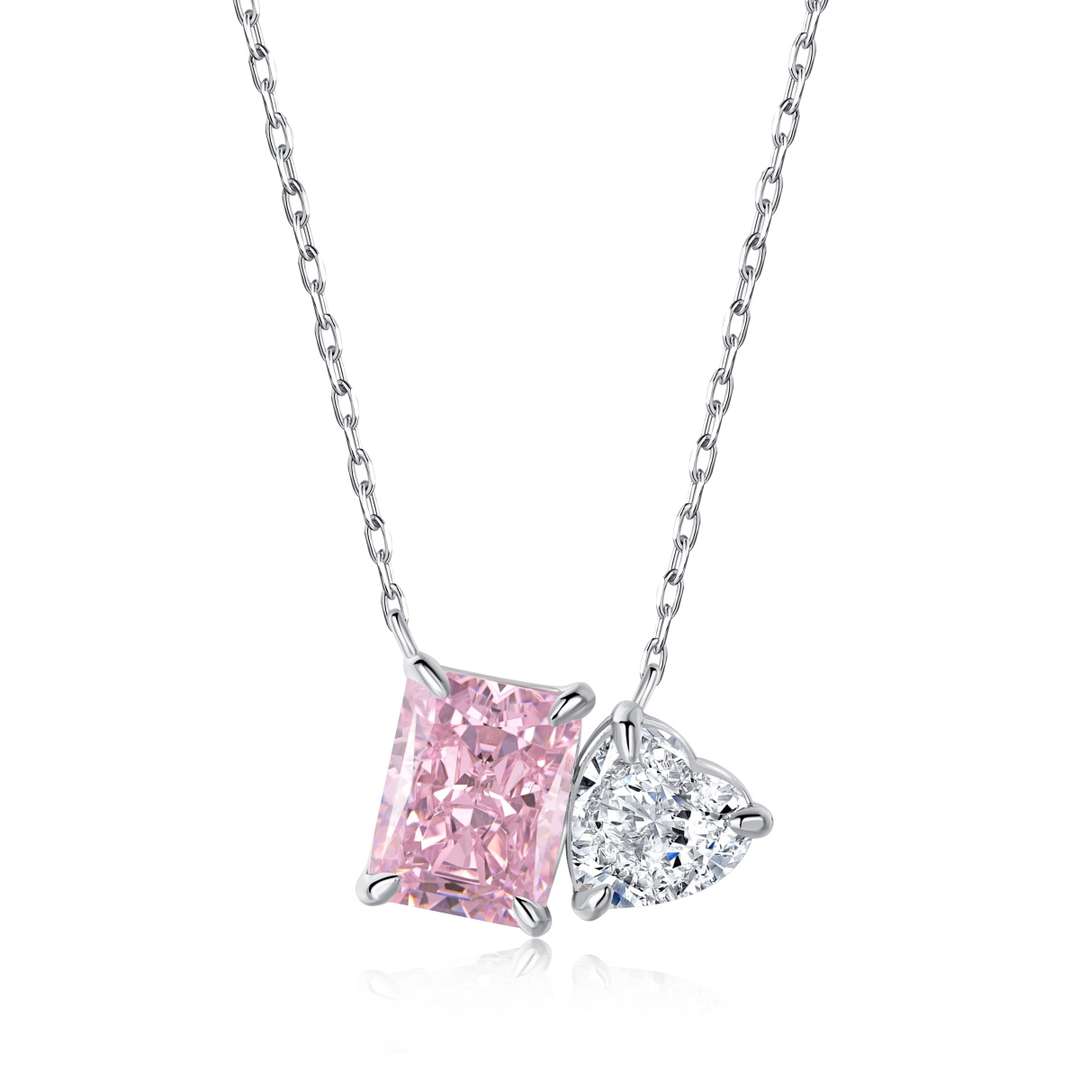 [Clover Jewelery]Dazzling Square & Heart Shape Necklace