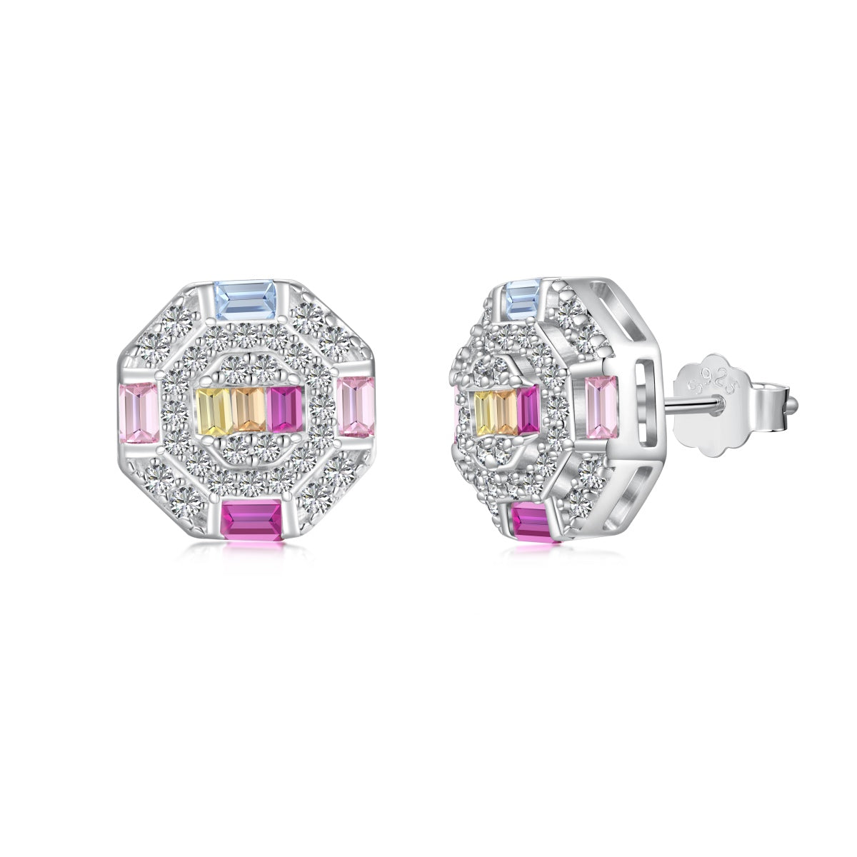 [Clover Jewelery]Ornate Colorful Octagon Shape Daily Earrings