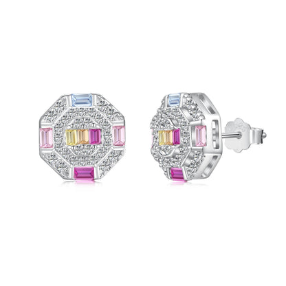 [Clover Jewelery]Ornate Colorful Octagon Shape Daily Earrings