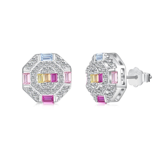 [Clover Jewelery]Ornate Colorful Octagon Shape Daily Earrings
