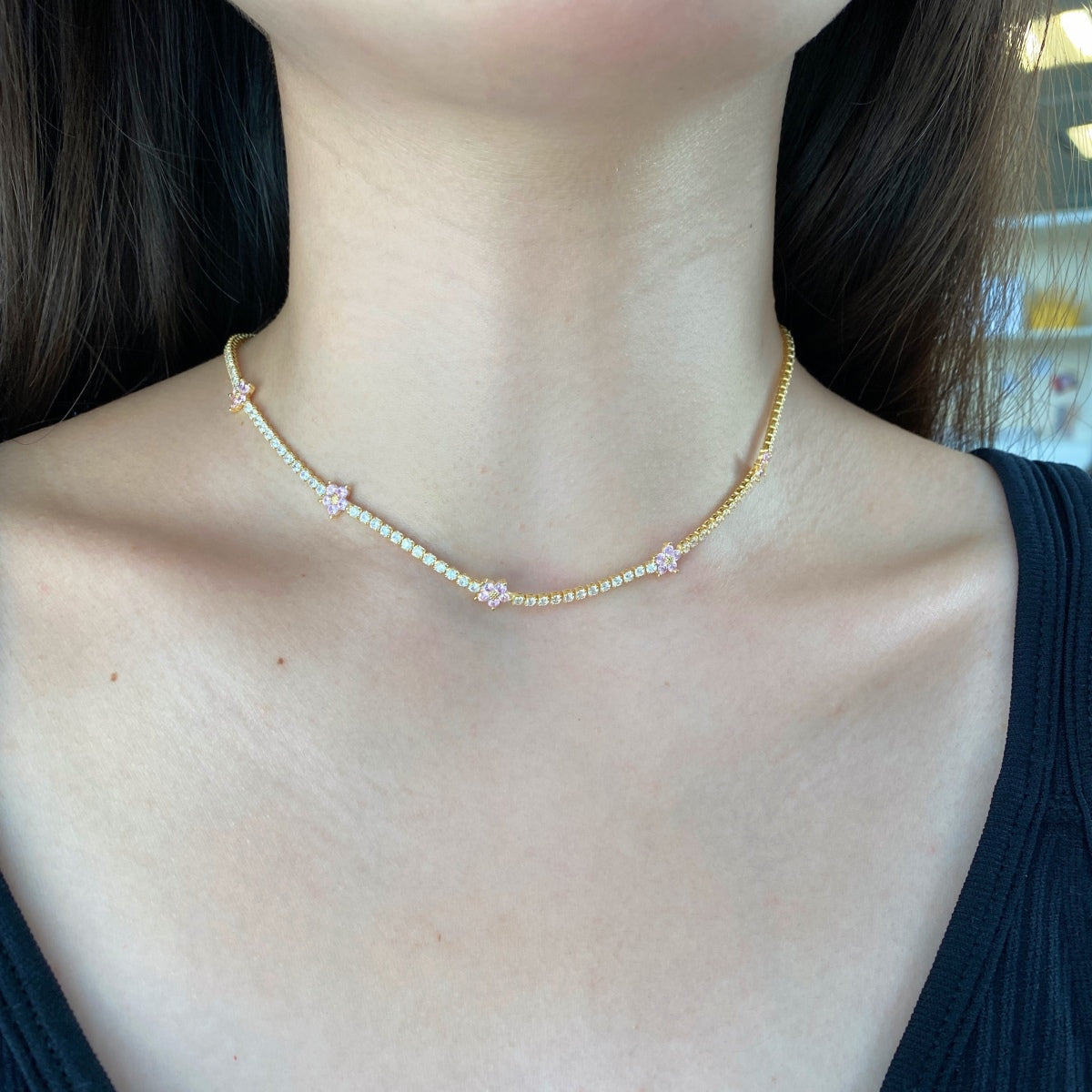 [Clover Jewelery]Luxurious Colorful Flower Tennis Necklace