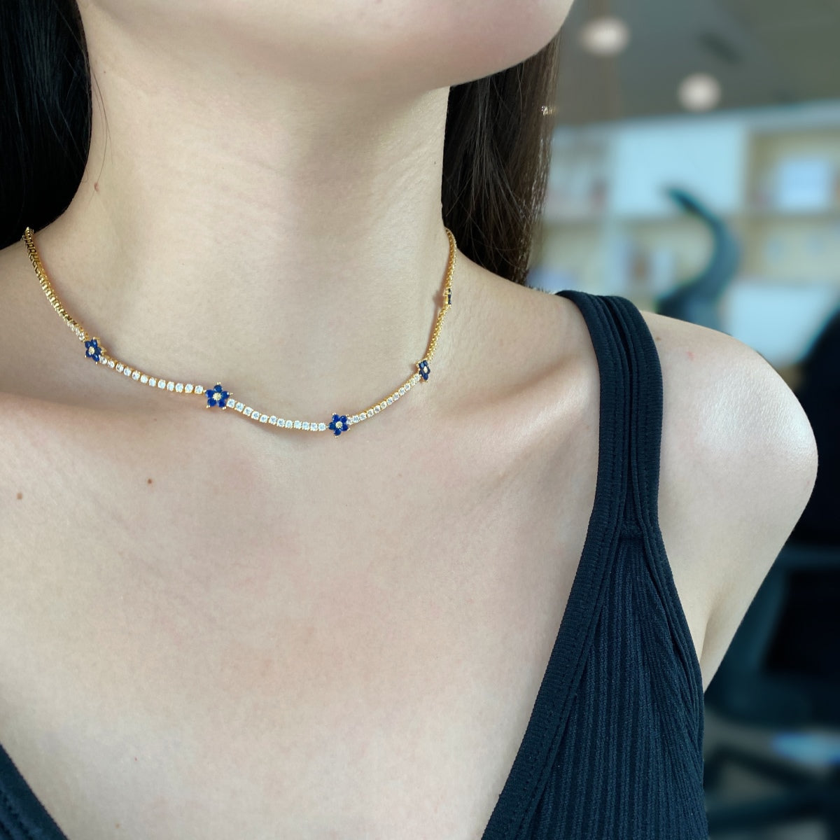 [Clover Jewelery]Luxurious Colorful Flower Tennis Necklace