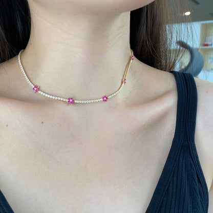 [Clover Jewelery]Luxurious Colorful Flower Tennis Necklace